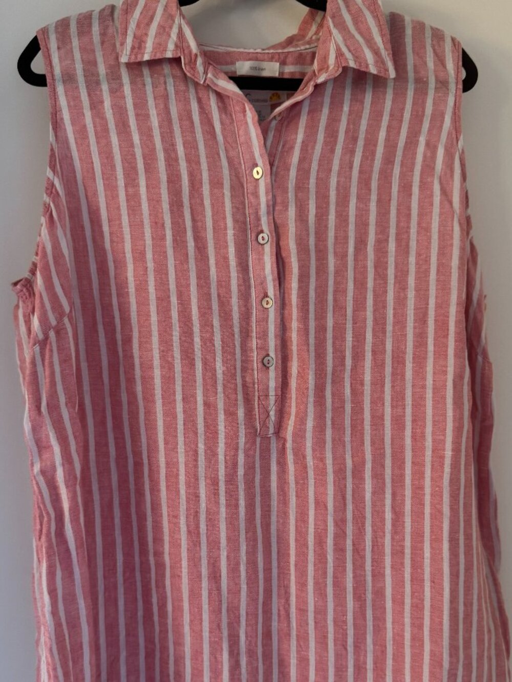 C and C California 100% Linen Sleeveless Dress,Pink and white stripes Size 2X